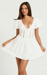 Chriscelle Mini Dress - Lace Detail Fit & Flare Dress in White