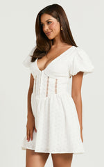 Chriscelle Mini Dress - Lace Detail Fit & Flare Dress in White