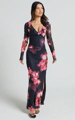 Chrishelle Top - Long Sleeve Frill Detail Mesh Top in Daze Print