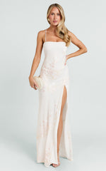Chrissy Maxi Dress - Square Neck Lace Back Fit And Flare Dress in Ivory