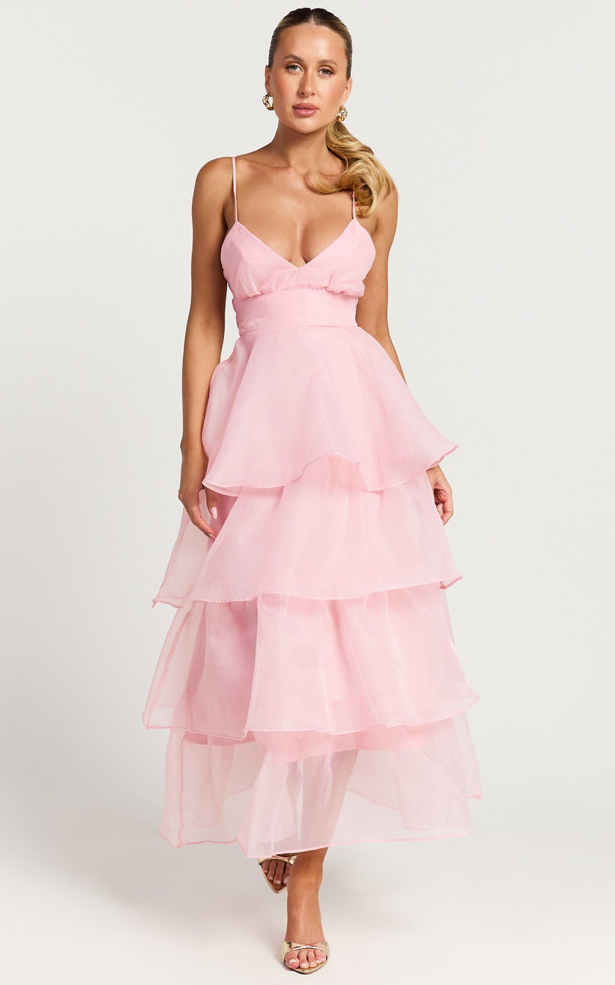 Cindy Midi Dress - Layered Skirt Dress in Soft Pink