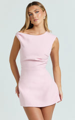 Claire Mini Dress - Tipped Shoulder Tulip Skirt Dress in Pink