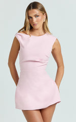 Claire Mini Dress - Tipped Shoulder Tulip Skirt Dress in Pink