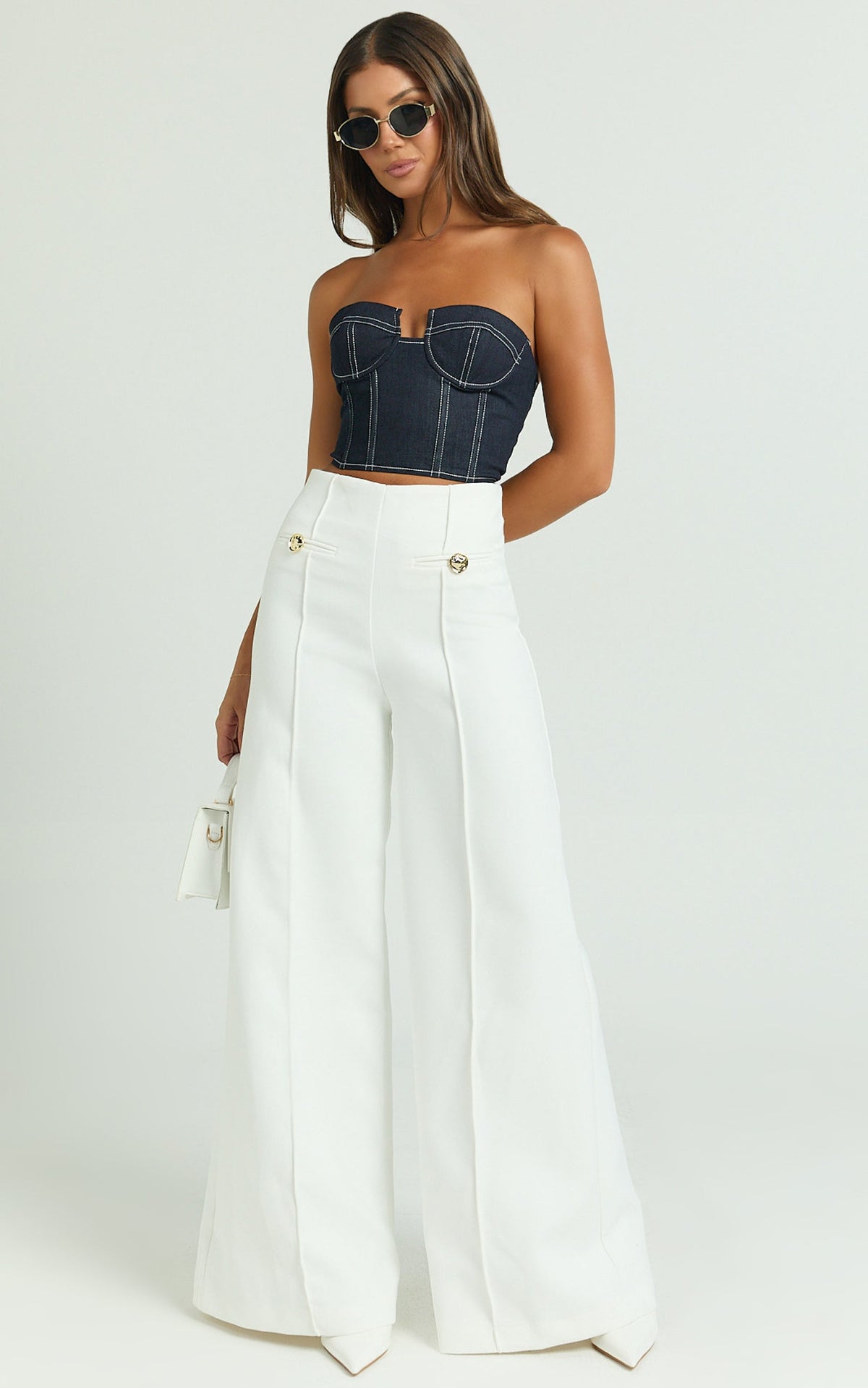 Clara Pants - High Waisted Wide Leg Pants in White