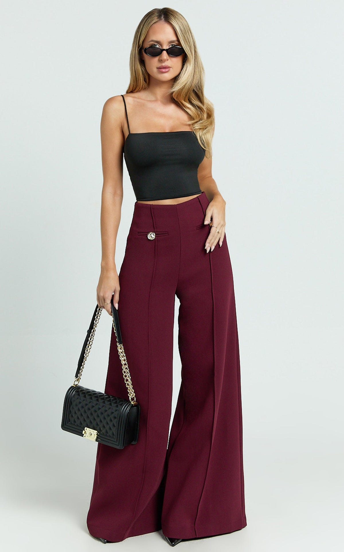 Clara Pants - High Waisted Wide Leg Pants in Wine