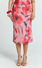 Claudia Maxi Skirt - Floral Bias Cut Skirt in Pink Floral