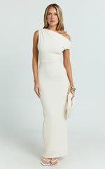 Clementine Maxi Dress - Tip Shoulder Ruched Bodycon Dress in Cream