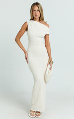 Clementine Maxi Dress - Tip Shoulder Ruched Bodycon Dress in Cream