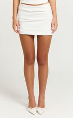 Cleo Mini Skirt - Mid Waisted Gathered Skirt in White