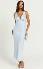 Cohen Midi Dress - Jacquard Satin Midi Dress in Pale Blue