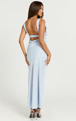Cohen Midi Dress - Jacquard Satin Midi Dress in Pale Blue