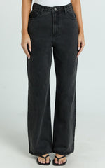 Cole Jeans - High Waist Relaxed Wide Leg Recycled Denim Jeans in Washed Black