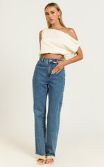 Collins Linen Blend Top - Draped Asymmetrical Neckline Top in Stone