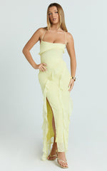Connie Midi Dress - Ruffle Detail Dress in Lemon