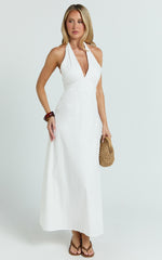 Connor Maxi Dress - Halter Neck Tie Back Dress in White