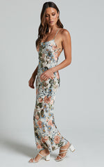 Constanzie Maxi Dress - Open Tie Back Dress in Peach Floral