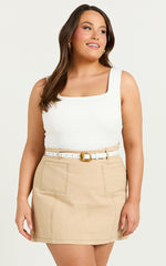 Skyler Mini Skort - Linen Look Cargo Mini Skort in Beige