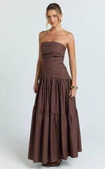 Cora Midi Dress - Strapless Dress in Chocolate