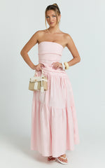 Cora Midi Dress - Strapless Dress in Pink