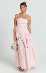 Cora Midi Dress - Strapless Dress in Pink