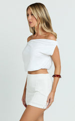 Cora Mini Skort - Linen Side Split Fitted Mini Skort in White