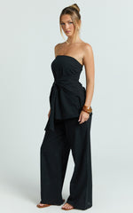 Cora Paige Two Piece Set - Strapless Tie Detail Top and Wide Leg Pant Set in Black