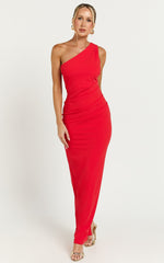 Criselda Maxi Dress - One Shoulder Maxi Dress in Red