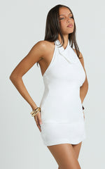 Robilyn Top - Linen Look Halter Top in White