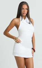 Robilyn Top - Linen Look Halter Top in White