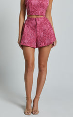 Cybill Shorts - Floral Detail Full Hem Shorts in Pink
