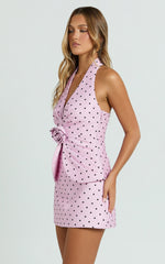 Cynthia Mini Skirt - Fitted Polka Dot Skirt in Fondant Pink Polka Dot