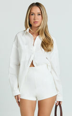 Dahlia Shorts - Paneled High Waisted Tailored Mini Shorts in White