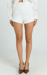Dahlia Shorts - Paneled High Waisted Tailored Mini Shorts in White
