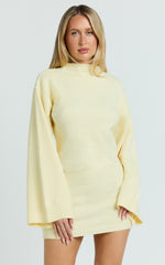 Dakota Mini Dress - Knit Long Sleeve Dress in Lemon