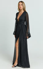 Dangerous Woman Maxi Dress - Plunge Thigh Split Dress in Black