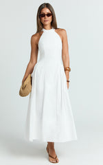 Danielle Midi Dress - Halter Neck Fit And Flare Dress in Off White