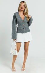 Danielle Mini Skirt - High Waist Pleated Knit Skirt in Cream