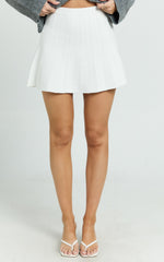 Danielle Mini Skirt - High Waist Pleated Knit Skirt in Cream