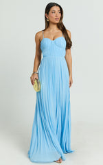 Dannika Maxi Dress - Blue Pleated Dress in Blue
