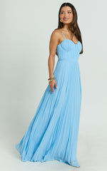Dannika Maxi Dress - Blue Pleated Dress in Blue