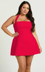 Dante Mini Dress - Halter Neck Tie Tulip Skirt Dress in Red