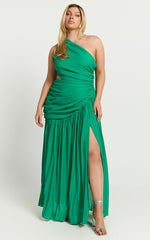 Darcy Maxi Dress - One Shoulder Side Cut Out Gathered Dress in Green