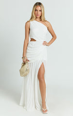 Darcy Maxi Dress - One Shoulder Side Cut Out Gathered Dress in White