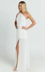 Darcy Maxi Dress - One Shoulder Side Cut Out Gathered Dress in White
