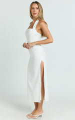 Darcy Midi Dress - Halter Fitted Side Split Dress in White