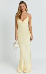 Liliane Maxi Dress - Lace Trim Bias Cut Dress in Lemon