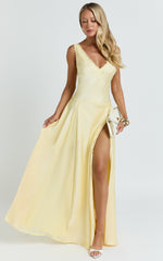 Darlene Maxi Dress - Lace Trim Drop Waist Dress in Lemon