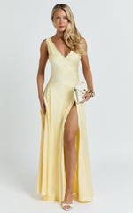 Darlene Maxi Dress - Lace Trim Drop Waist Dress in Lemon