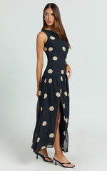 Darlynne Midi Dress - One Shoulder Dress in Black Polkadot