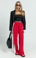 Davi Pants - Drawstring Waist Contrast Panel Tailored Pants in Red